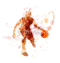 Naklejki Colored vector silhouette of basketball player with ball