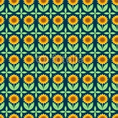 Vector illustration of seamless pattern with sunflowers