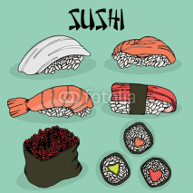 Naklejki Japanese food sushi fresh fish