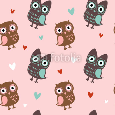 Valentine seamless texture with owls and hearts