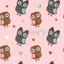 Naklejki Valentine seamless texture with owls and hearts