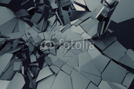 Fototapety Abstract 3d rendering of cracked surface. Background with broken shape. Wall destruction. Bursting with debris. Modern cgi illustration. Design for poster, banner, placard, cover, print.