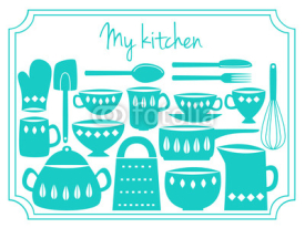 Fototapety Kitchen utensils label