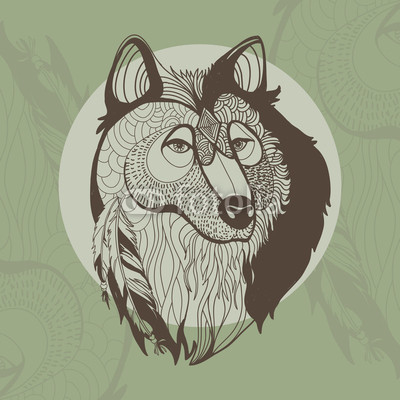 Awsome vector illustration of wolf with feathers