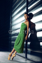 Fototapety Young beautiful ballerina posing at night next to the wall