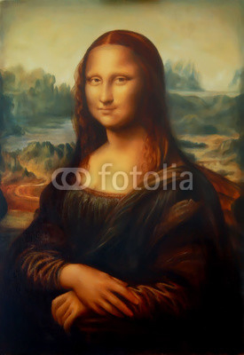 Reproduction of painting Mona Lisa by Leonardo da Vinci and light graphic effect.