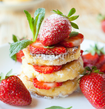 Fototapety stack of homemade curd pancake with strawberry slices