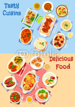 Vegetable and meat dishes icon set design