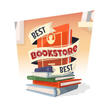 Heap of books with Best Bookstore text. Vector illustration.