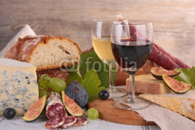 Fototapety wine,cheese and sausage