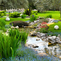 Naklejki garden with pond in asian style