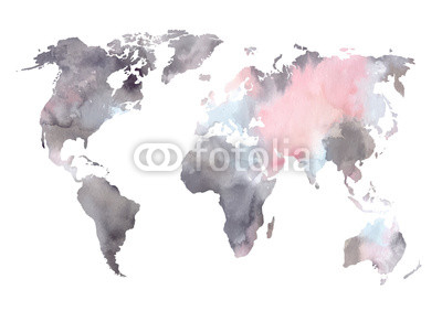 Watercolor vector illustration. Colorful World map. Perfect for wedding invitations, greeting cards, prints