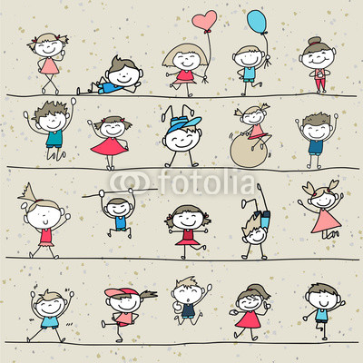 hand drawing cartoon happy kids