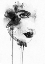 Naklejki Beautiful woman face. watercolor illustration
