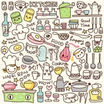 Fototapety Cute Doodle Kitchen Stuff