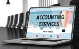 Naklejki Landing Page of Laptop with Accounting Services Concept. 3D.