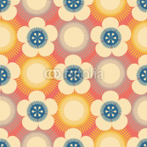 a japanese style seamless tile with cherry flowers patterns in blue, yellow and ivory