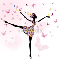 Naklejki ballerina girl with flowers with butterflies