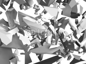 Obrazy i plakaty Explosion destruction of white wall. Chaotic fragments of surfac