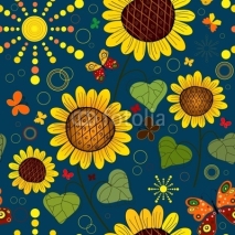 Naklejki Seamless floral dark blue summer pattern