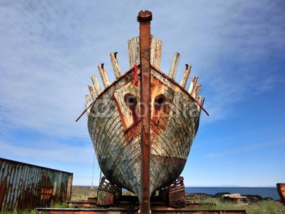 Large boat abandoned in Icelandic shipyard