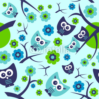 Seamless pattern with cute funny owls