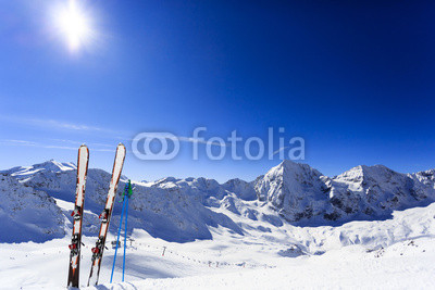 Ski, winter season , mountains and ski equipments