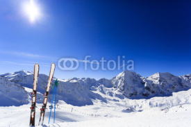Fototapety Ski, winter season , mountains and ski equipments