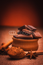 Fototapety pieces of chocolate with spices, cinnamon, star anise