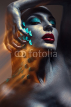 Naklejki Creative beauty portrait with cyan squama