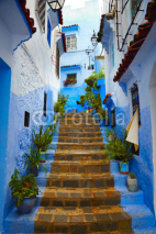 Inside of moroccan blue town Chefchaouen medina