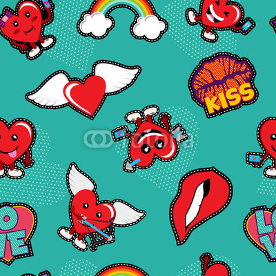 Valentines day love patch icon seamless pattern