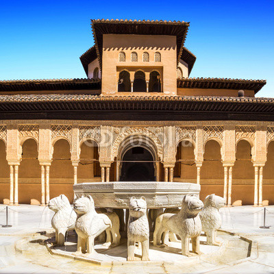 Famous Lion Fountain - Alhambra Palace, Granada (Andalusia)