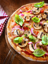 Tasty mushroom and onion pizza