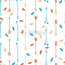 Naklejki Colorful boho seamless pattern with arrows and feathers. Vector illustration