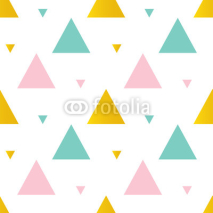 Fototapety Cute pink, mint green and gold triangles seamless pattern background.