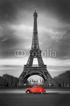 Naklejki Tour Eiffel et voiture rouge- Paris