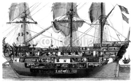 Naklejki Sailing Ship - 3 Mats - 19th century - Plan en coupe