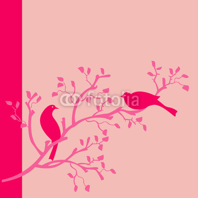 oiseaux rose fond rose sur branche