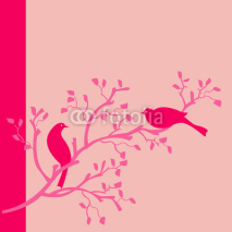 Fototapety oiseaux rose fond rose sur branche