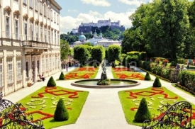 Naklejki View through beautiful gardens to castle, Salzburg, Austria