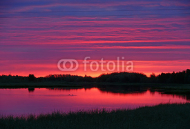 Naklejki The forest and the Nadym river at sunset. The landscape of the N