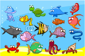 Obrazy i plakaty Мультфильм рыб в море, векторная иллюстрация