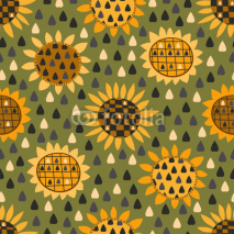 Naklejki Seamless pattern with sunflowers