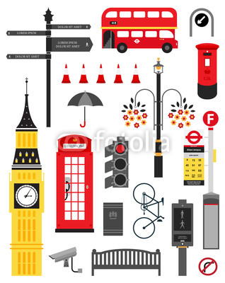 London city street icon set