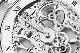 Obrazy i plakaty black and white close view of watch mechanism