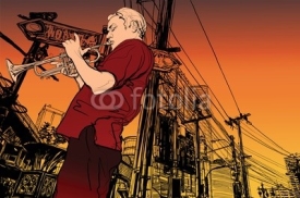 Obrazy i plakaty trumpeter on a cityscape background