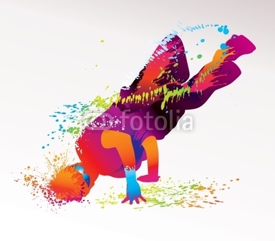 The dancing boy with colorful spots and splashes. Vector