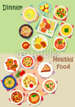 Dinner icon set for healthy food theme design