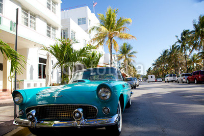 View of  Ocean drive with a vintage car